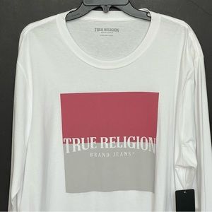 True Religion Brand Jeans Mens Arch Logo Long Sleeve Tee Shirt XXL White NWT